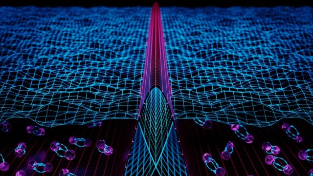 The illustration shows two superfluids separated by a barrier. Their wave nature allows the superfluid particles to oscillate back and forth between the two sides. The illustration shows two superfluids separated by a barrier. Their wave nature allows the superfluid particles to oscillate back and forth between the two sides.